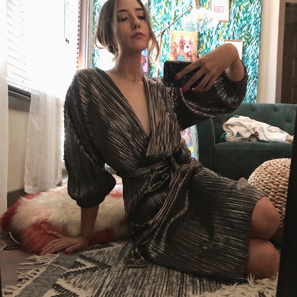 zara metallic effect two way midi dress